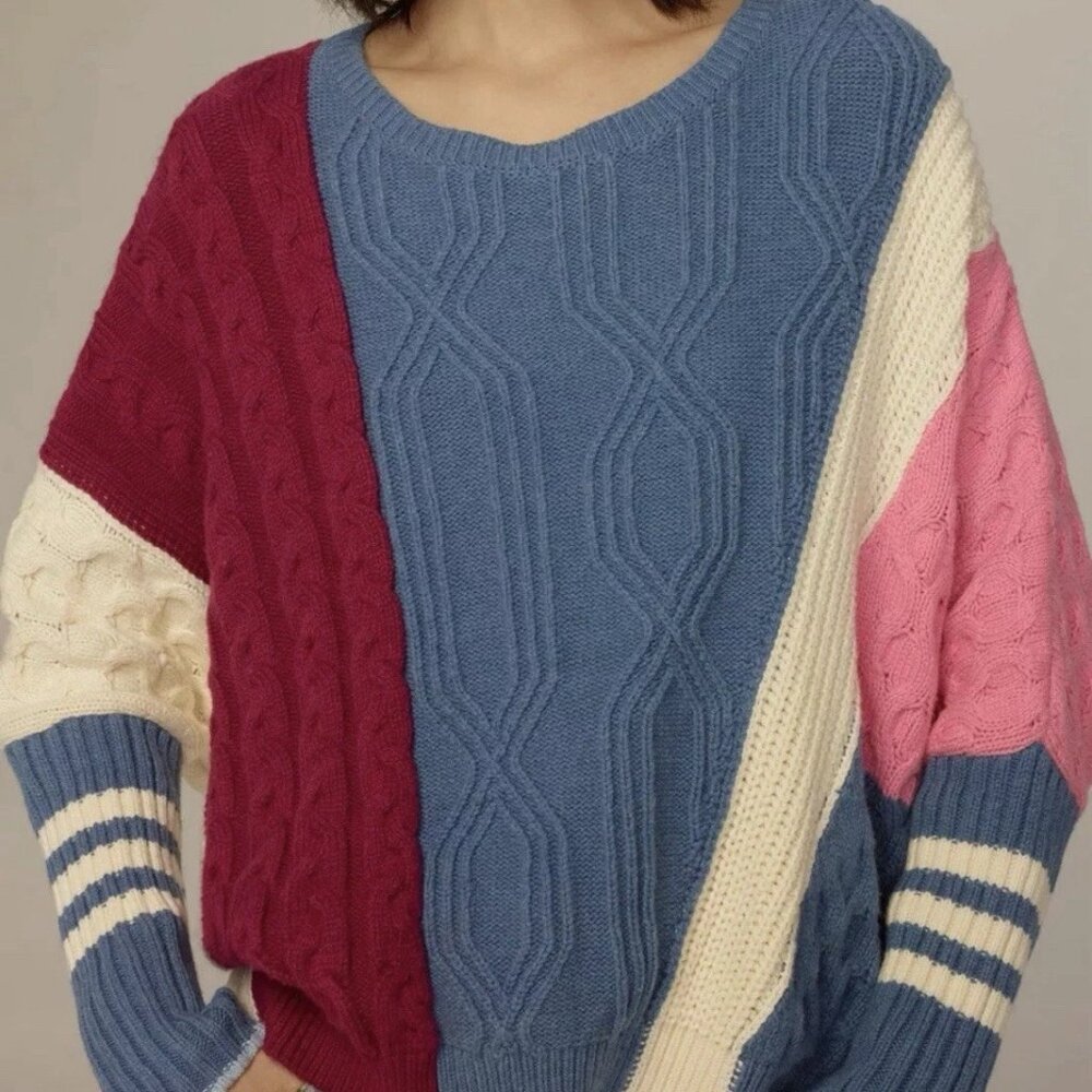 Anthropologie Maeve Cable Knit Colorblock Sweater (Size S Small) - NWT